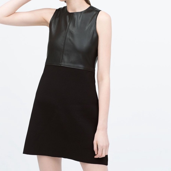 Black dress with faux leather - Picture 1 of 4